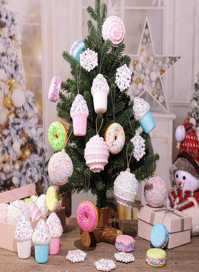 Simgoing 21 Pcs Candy Christmas Tree Ornaments Pastel Decorations Set New Cute Hanging Decor Doughnut Candy Ball Snowflake Macaron Cookies Cupcake Dessert Pendant for Shop Baby Shower Home Xmas Party - Image 2